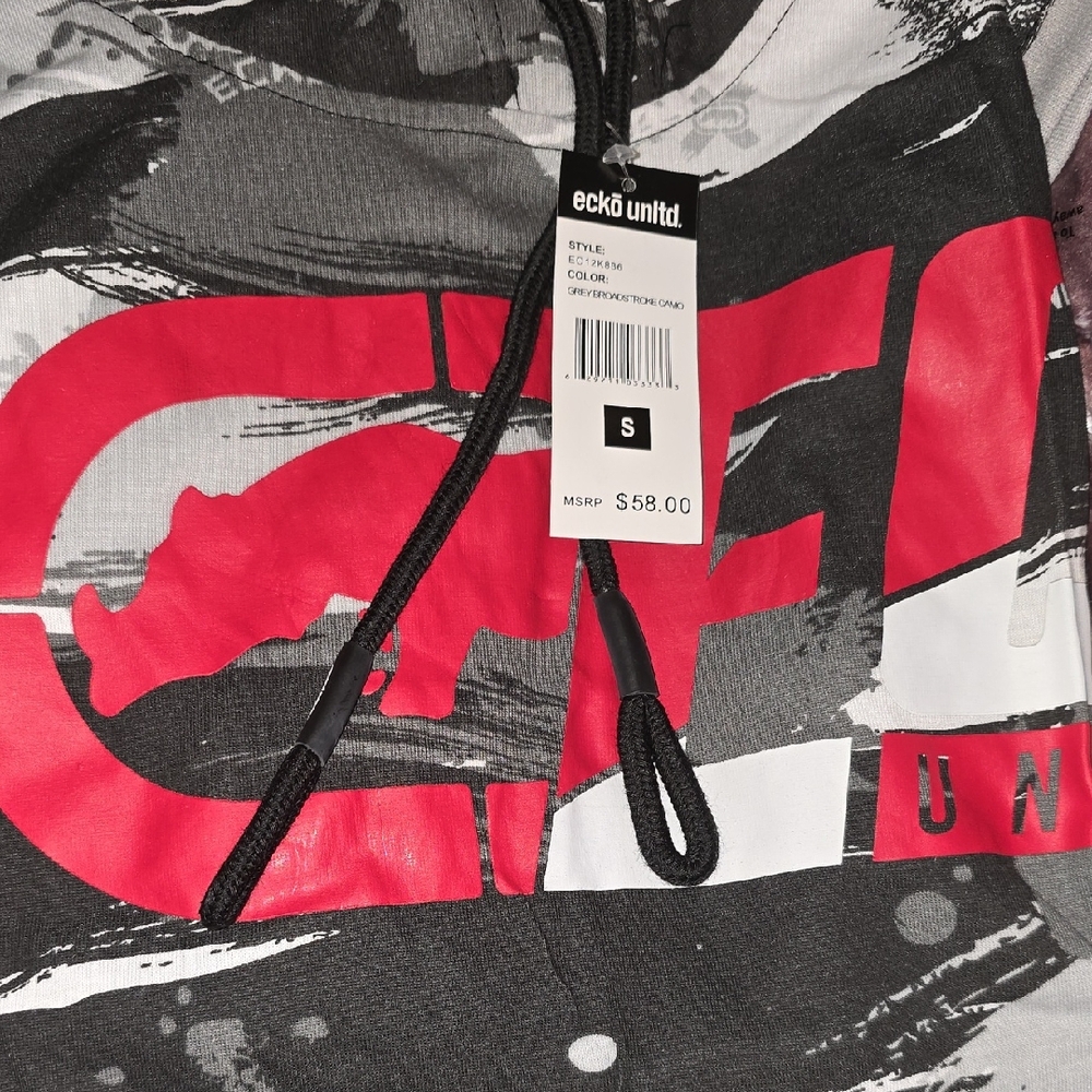 Ecko Unlimited Gray and Red Camo sleeveless Hoodie